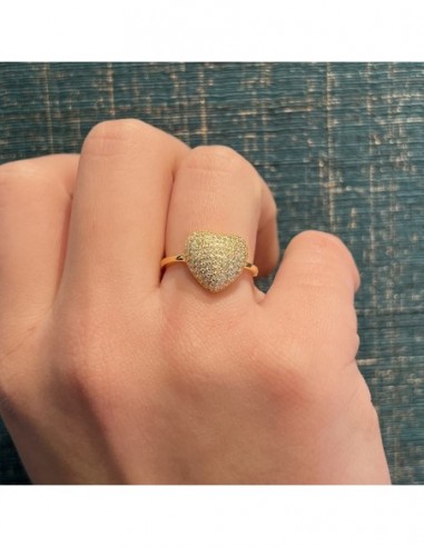 Anello Argento Dorato Cuore Pavettato Zirconi Bianchi [a2368d30]