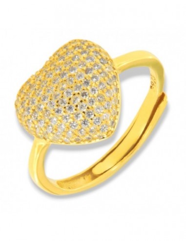 Anello Argento Dorato Cuore Pavettato Zirconi Bianchi [152b4c34]