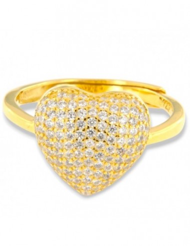 Anello Argento Dorato Cuore Pavettato Zirconi Bianchi [7e408923]