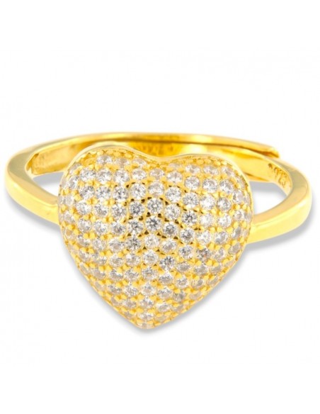 Anello Argento Dorato Cuore Pavettato Zirconi Bianchi [7e408923]