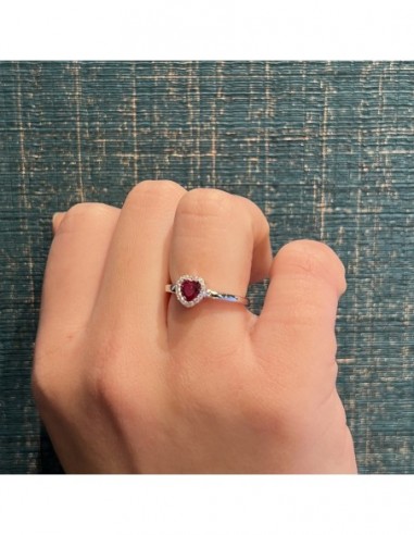 Anello Argento Rodiato Solitario Cuore Zircone Rosso [4f79d85b]