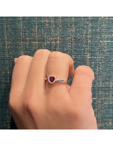Anello Argento Rodiato Solitario Cuore Zircone Rosso [4f79d85b]