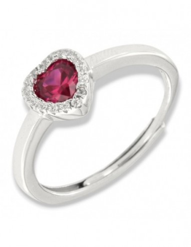 Anello Argento Rodiato Solitario Cuore Zircone Rosso [f864195f]