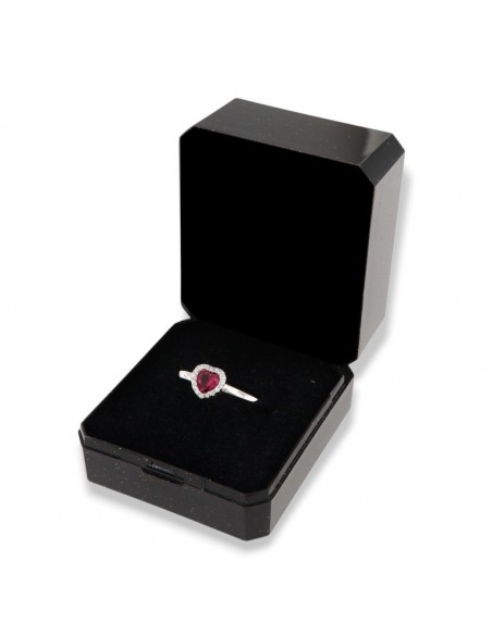 Anello Argento Rodiato Solitario Cuore Zircone Rosso [24121d4c]