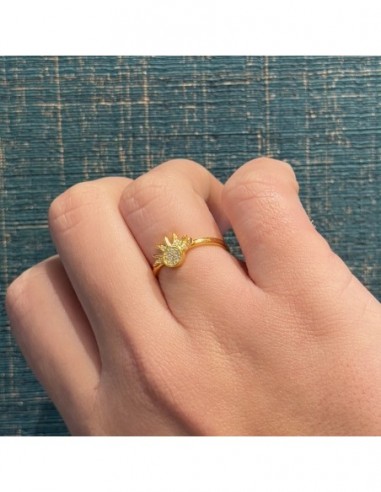 Anello Argento Dorato Componibile Sole Zirconi Bianchi [589a0eb9]