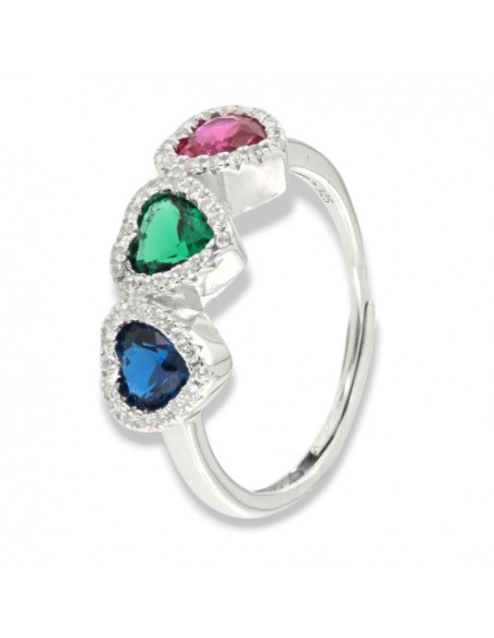 Anello Argento Rodiato Trilogy Cuore Verde Rosso Blu [30794d42]