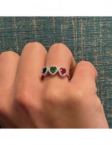 Anello Argento Rodiato Trilogy Cuore Verde Rosso Blu [ec03a753]