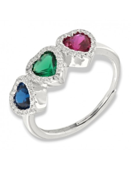 Anello Argento Rodiato Trilogy Cuore Verde Rosso Blu [5b1e6657]
