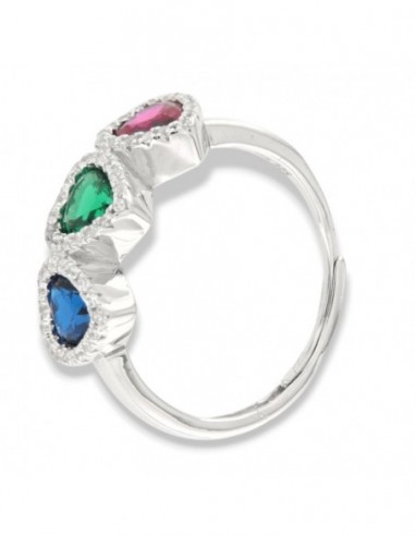 Anello Argento Rodiato Trilogy Cuore Verde Rosso Blu [5e4e2149]