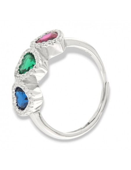 Anello Argento Rodiato Trilogy Cuore Verde Rosso Blu [5e4e2149]