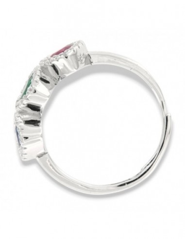 Anello Argento Rodiato Trilogy Cuore Verde Rosso Blu [e953e04d]