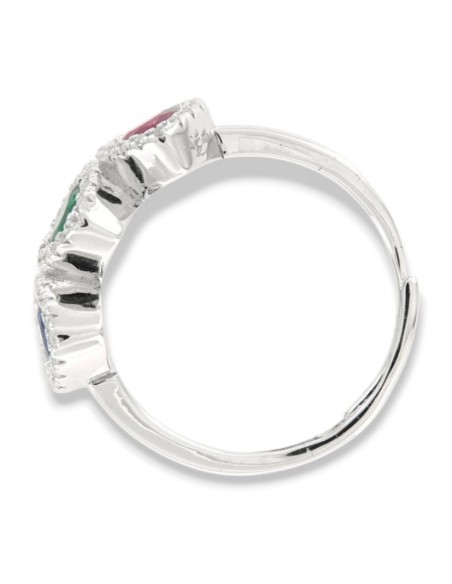 Anello Argento Rodiato Trilogy Cuore Verde Rosso Blu [e953e04d]