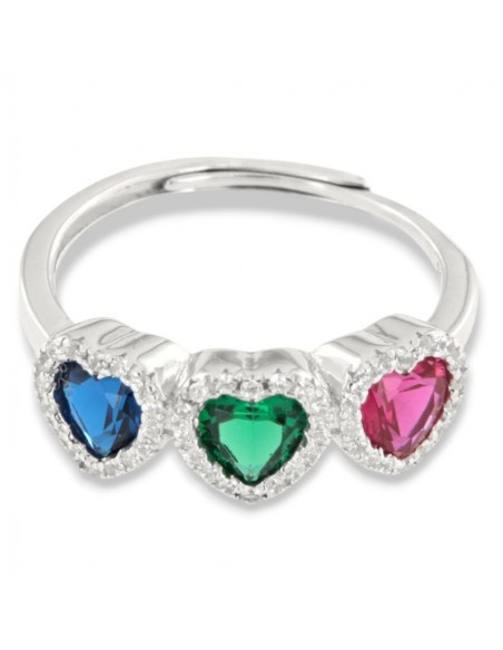 Anello Argento Rodiato Trilogy Cuore Verde Rosso Blu [3075a340]