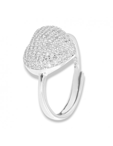 Anello Argento Rodiato Cuore Pavettato Zirconi Bianchi [87648c46]