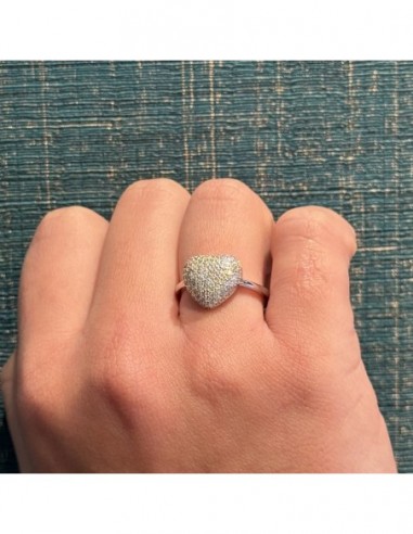 Anello Argento Rodiato Cuore Pavettato Zirconi Bianchi [6baf7f52]