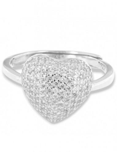 Anello Argento Rodiato Cuore Pavettato Zirconi Bianchi [b7d97b41]