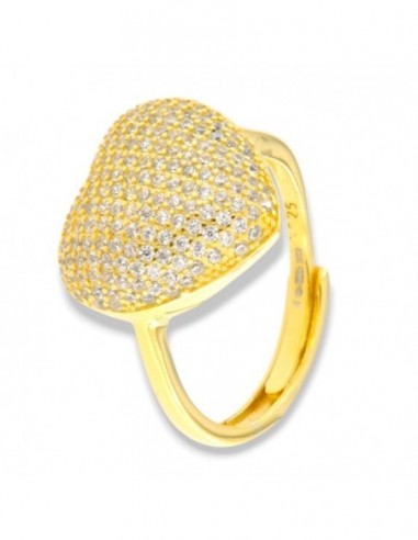 Anello Argento Dorato Cuore Pavettato Grande [a4585fc4]