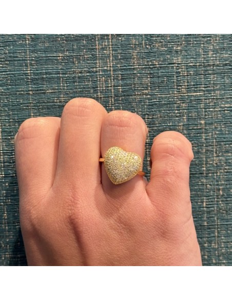 Anello Argento Dorato Cuore Pavettato Grande [cc84fa50]