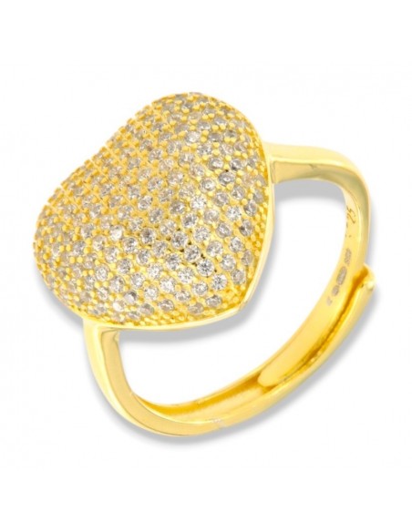 Anello Argento Dorato Cuore Pavettato Grande [7b993b54]