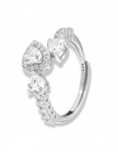Anello Argento Rodiato Cuori Zirconi Bianchi [8d1d2439]
