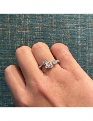 Anello Argento Rodiato Cuori Zirconi Bianchi [8ce86130]