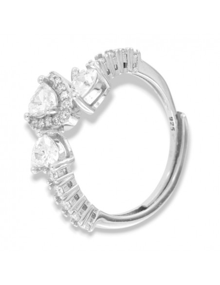 Anello Argento Rodiato Cuori Zirconi Bianchi [3ea5e72a]
