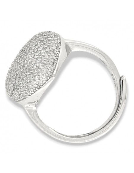 Anello Argento Rodiato Cuore Pavettato Grande Zirconi Bianchi [e70a514e]