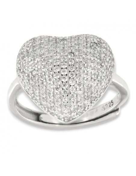 Anello Argento Rodiato Cuore Pavettato Grande Zirconi Bianchi [3e2c1243]