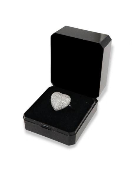 Anello Argento Rodiato Cuore Pavettato Grande Zirconi Bianchi [8931d347]