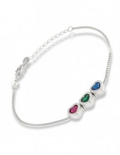 Bracciale Argento Rodiato Cuori Verde Viola Blu [0332cd5e]