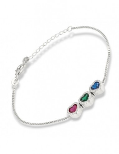 Bracciale Argento Rodiato Cuori Verde Viola Blu [0332cd5e]