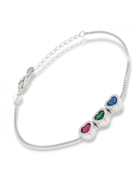 Bracciale Argento Rodiato Cuori Verde Viola Blu [0332cd5e]