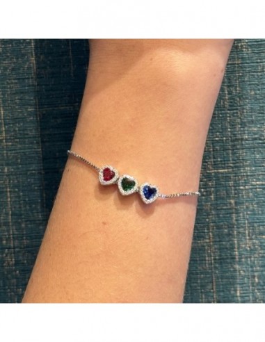 Bracciale Argento Rodiato Cuori Verde Viola Blu [ea1aa5ae]
