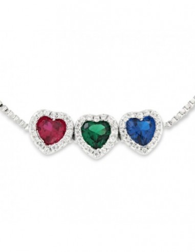 Bracciale Argento Rodiato Cuori Verde Viola Blu [5d0764aa]