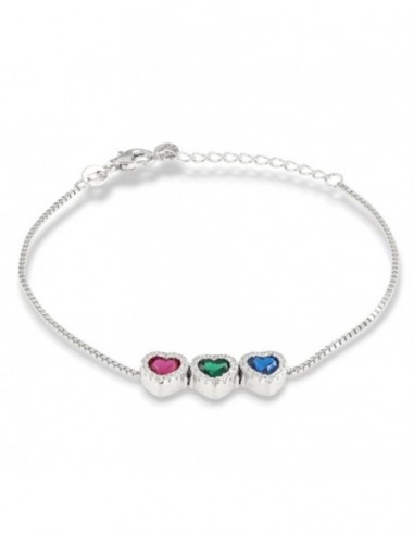 Bracciale Argento Rodiato Cuori Verde Viola Blu [585723b4]