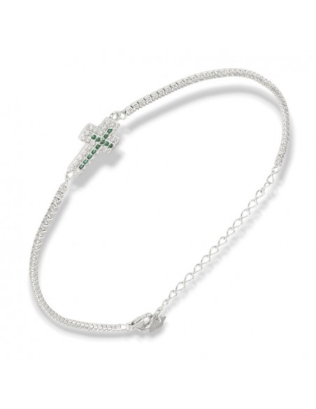 Bracciale Argento Tennis Crocifisso Centrale Zirconi Verdi [c6bee6be]