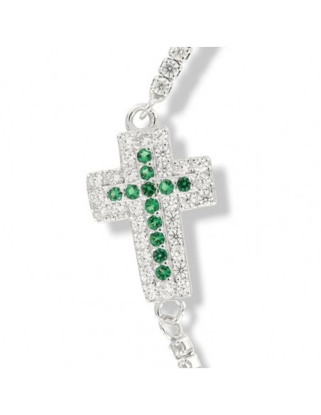 Bracciale Argento Tennis Crocifisso Centrale Zirconi Verdi [2ef8a076]