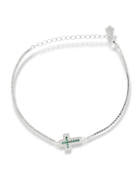 Bracciale Argento Tennis Crocifisso Centrale Zirconi Verdi [9cb5266c]