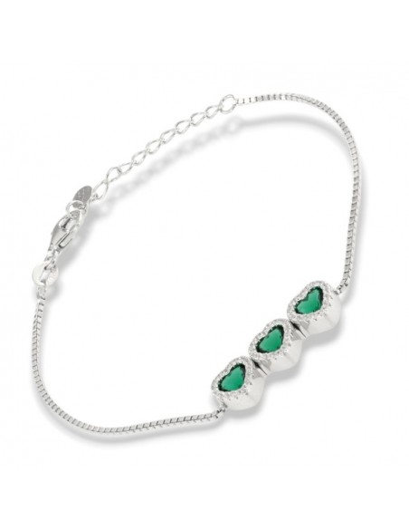 Bracciale Argento Rodiato Cuori Verdi [08a83a99]