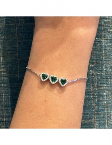 Bracciale Argento Rodiato Cuori Verdi [487d5457]