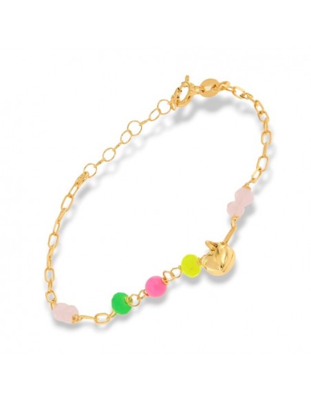 Bracciale Argento Dorato Catenina Cuore Con Sfere Colorate [a33d6042]
