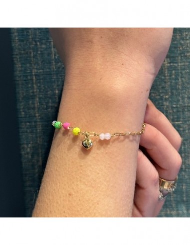 Bracciale Argento Dorato Catenina Cuore Con Sfere Colorate [df33dabe]