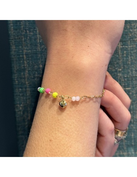 Bracciale Argento Dorato Catenina Cuore Con Sfere Colorate [df33dabe]