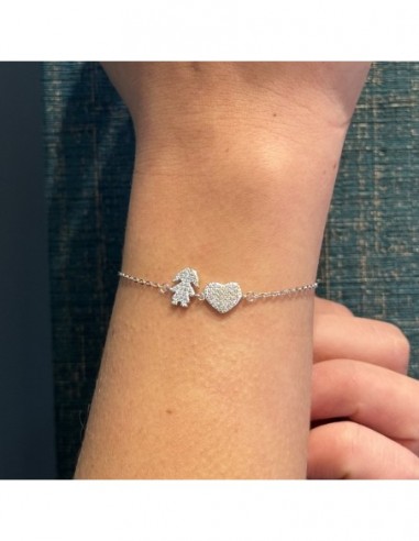 Bracciale Argento Rodiato Catena Bambina Cuore Zirconi Bianchi [d27e60a0]