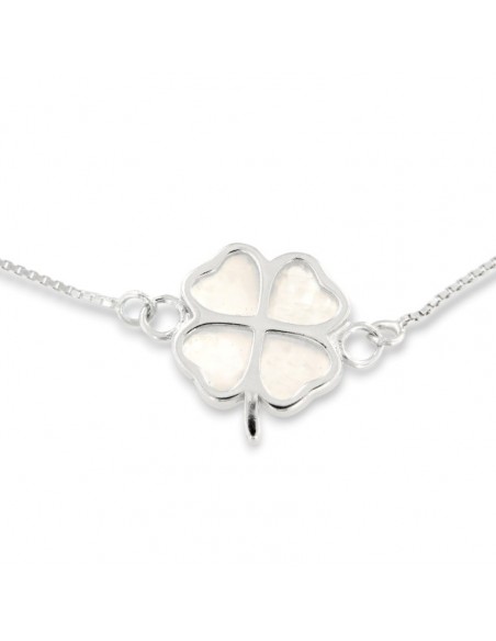 Bracciale Argento Rodiato Quadrifoglio Madre Perla [0383a617]
