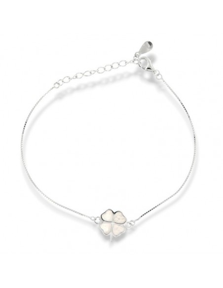 Bracciale Argento Rodiato Quadrifoglio Madre Perla [b1ce200d]