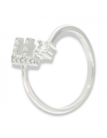 Anello Argento Rodiato Lettera F Punto Luce [ac41058d]