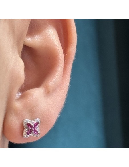 Orecchini Argento Rodiato Fiore Navette Viola [2964f241]