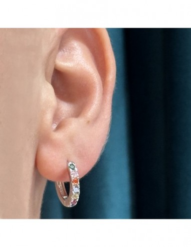 Orecchini Argento Rodiato Cerchi Zirconi Colorati [03ce62bf]