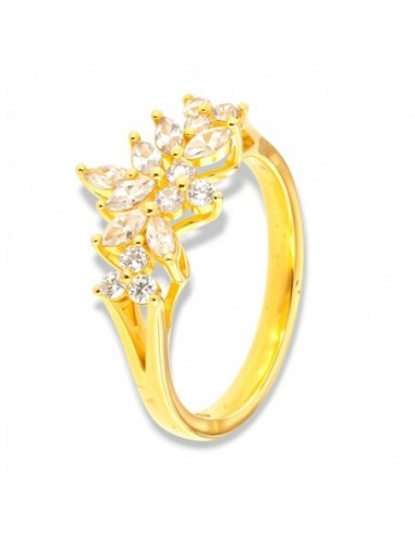 Anello Argento Dorato Fantasia Fiori Zirconi Bianchi [60aa674d]